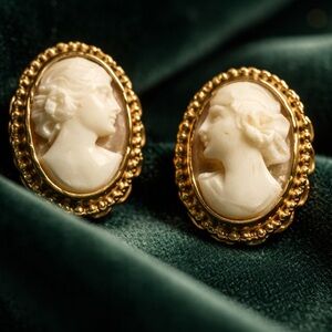 Elegant Gold Cameo Earrings